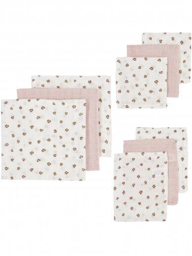 Gauze (muslin) diaper set, 9-piece, Meyco Baby (Mini Panther - Soft Pink)