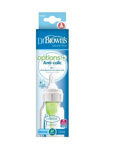 Dr. Brown's buteliukas siauru kakleliu Options+, 120 ml., 0m+