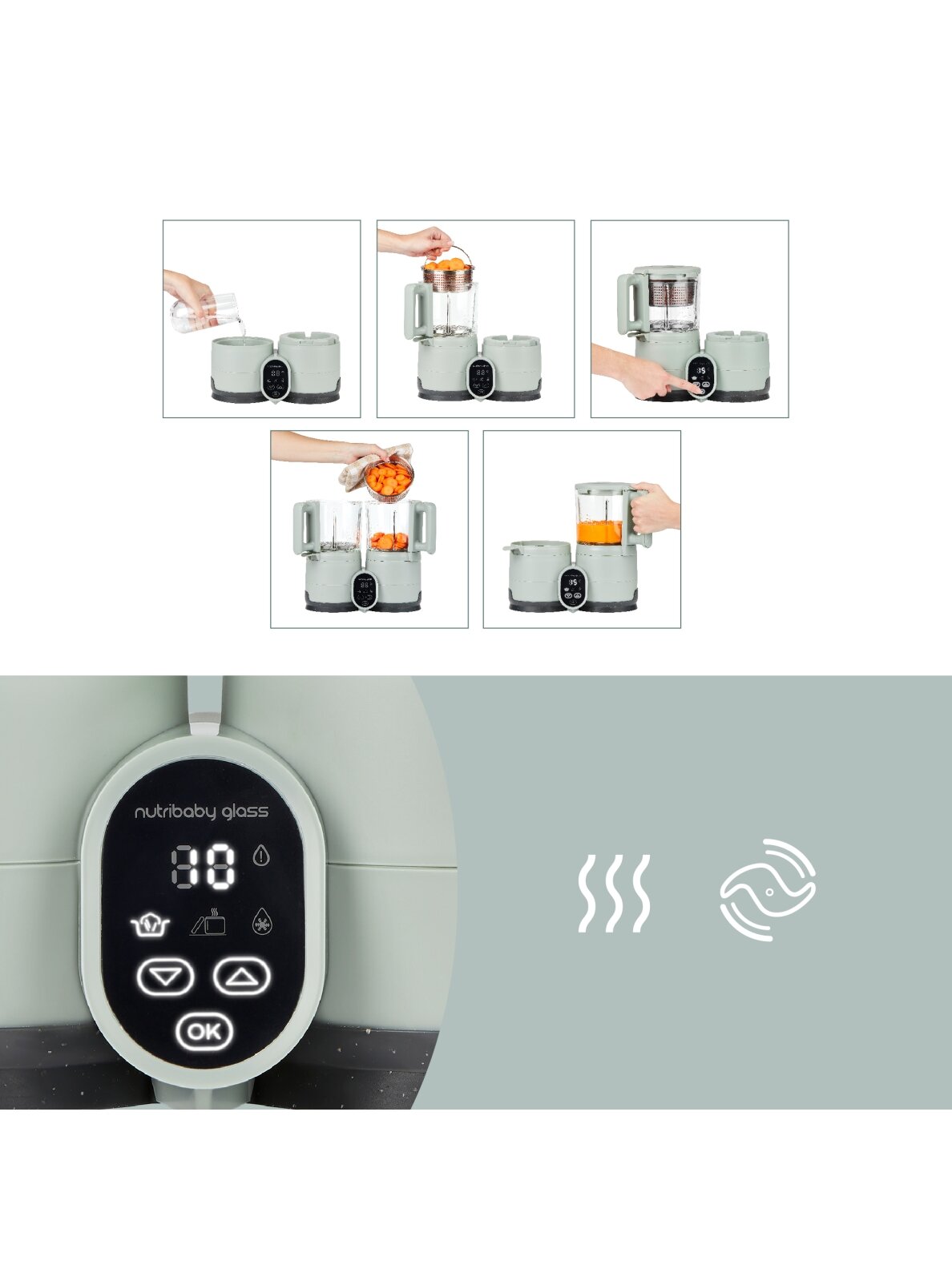 Babymoov trintuvas garintuvas Nutribaby stiklinis žalias A001138 3