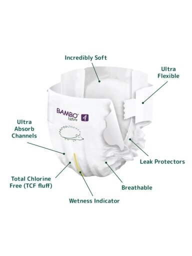 Bambo nature sauskelnės, 4 dydis/L, 7-14kg, 24 vnt.
