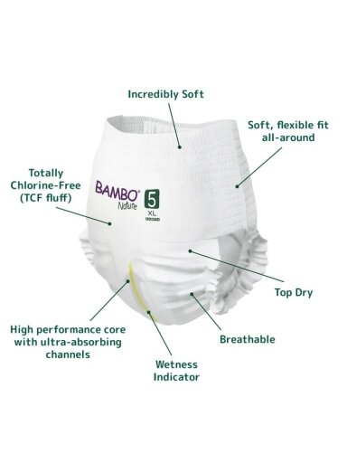 Bambo nature sauskelnės/kelnaitės, 5 dydis/XL, 11-17kg, 19 vnt.
