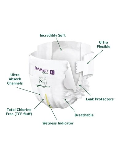 Bambo nature sauskelnės, 6 dydis/XXL, 16+kg, 20 vnt.