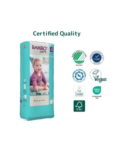 Bambo nature sauskelnės, 4 dydis/L, 7-14kg, 48 vnt.