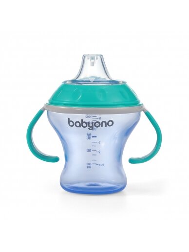 BabyOno neišsiliejantis puodelis minkštu snapeliu NATURAL NURSING, mėlynas, 180 ml, 1456/01 2