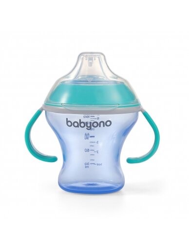 BabyOno neišsiliejantis puodelis minkštu snapeliu NATURAL NURSING, mėlynas, 180 ml, 1456/01