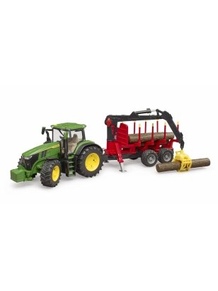 BRUDER traktorius John Deere 7R 350 su miško priekaba ir 4 rąstais, 03154