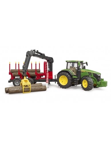 BRUDER traktorius John Deere 7R 350 su miško priekaba ir 4 rąstais, 03154 1