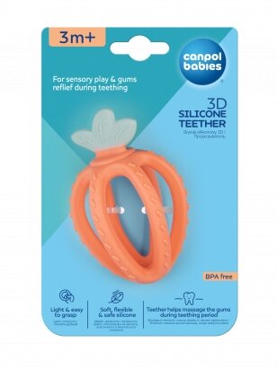 CANPOL BABIES 3D silikoninis jautros kramtukas, 3 mėn.+, STRAWBERRY, 80/400_ora
