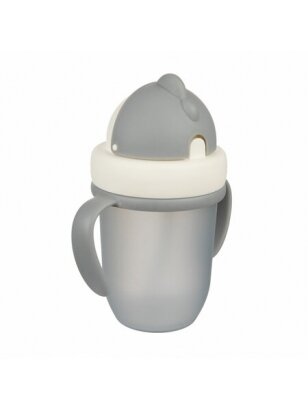 CANPOL BABIES puodelis su silikoniniu šiaudeliu MATTE PASTELS, pilkas, 9 mėn+, 210 ml, 56/522_grey