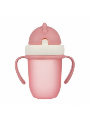 CANPOL BABIES puodelis su silikoniniu šiaudeliu MATTE PASTELS, rožinis, 9 mėn+, 210 ml, 56/522_pin