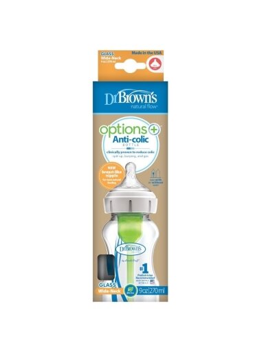 Dr. Brown's Options+ stiklinis buteliukas plačiu kakleliu, 270 ml