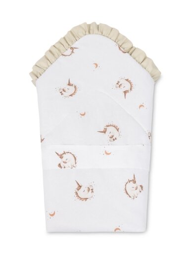 Medvilninis kūdikio vokelis–pledukas Unicorn Beige, 75 × 75 cm