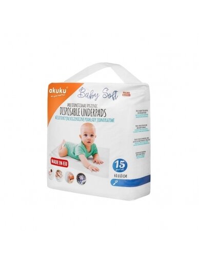 Vienkartiniai higieniniai paklotai Akuku Soft 40 x 60 cm, 15 vnt., A0500 1 Vienkartiniai higieniniai paklotai Akuku Soft 40 x 60 cm, 15 vnt., A0500 1