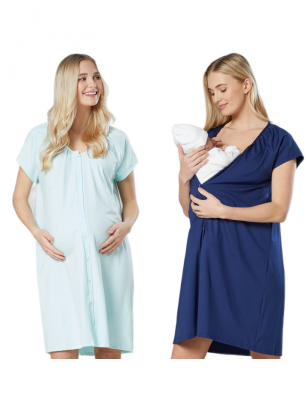 2Pack - Maternity & Nursing labour nightdress by CC blue/blue
