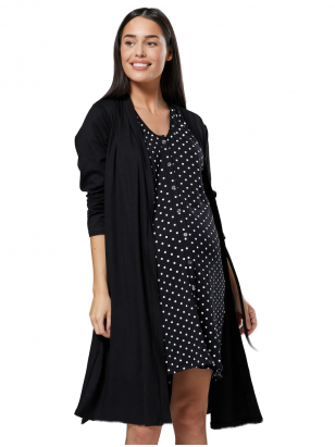 Maternity nightgown and bathrobe, CC, (black / dots)