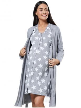 Childbirth nightgown and bathrobe, CC (gray / stars)
