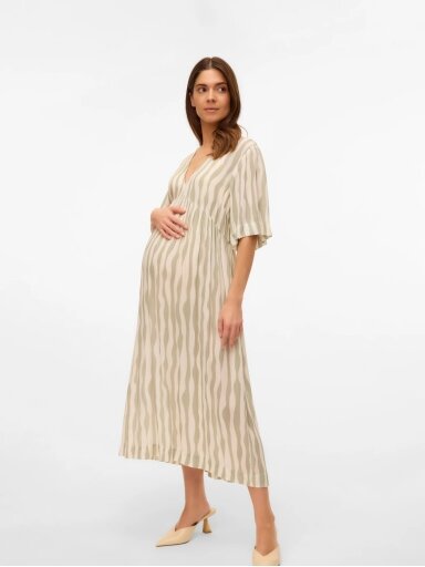 Midi suknelė suknelė nėščioms MLPOLLY, 2/4 rankovės, Mama;licious (Dryžuota)