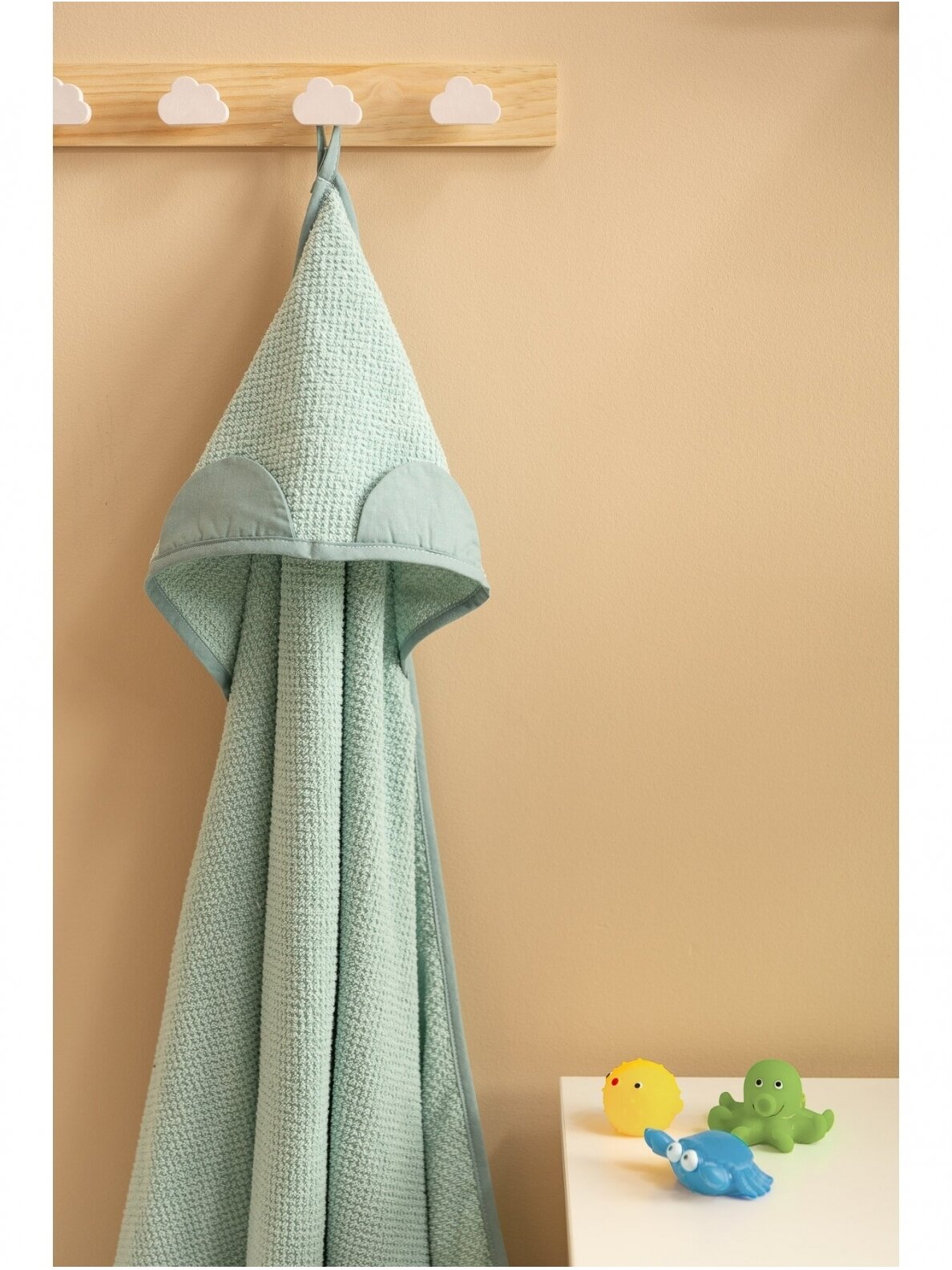 Terry cotton towel with a hood, 100x100, green 1