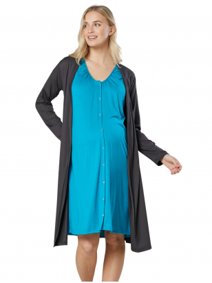 Maternity & Nursing labour nightdress by CC (grey/turquoise)