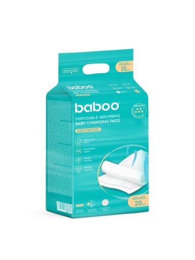 Kūdikio pervystymo paklotai, 20 vnt., 60x60 Baboo® Kūdikio pervystymo paklotai, 20 vnt., 60x60 Baboo®