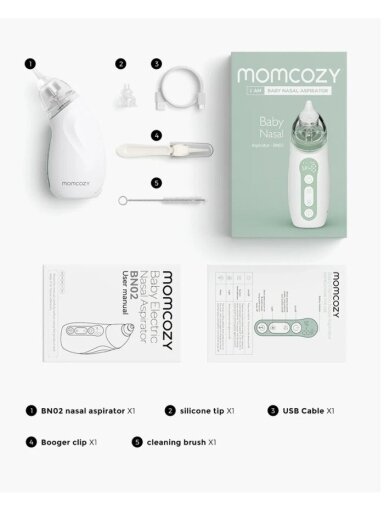 Kūdikių nosies aspiratorius su ilgai laikančia baterija, MOMCOZY
