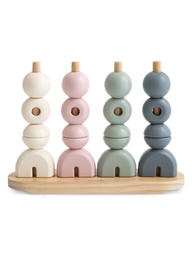 Medinis dėliojimo žaislas, Wooden multi shape stacker, Mushie