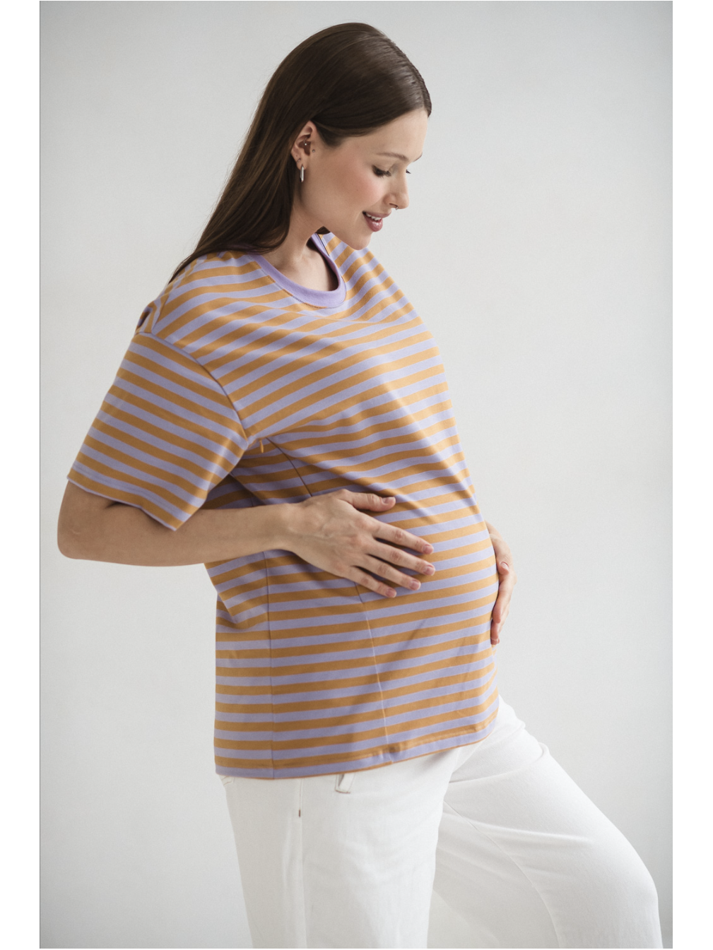 Maternity & Nursing T-Shirt Mamahood (Honey-Lilac Stripes) 1