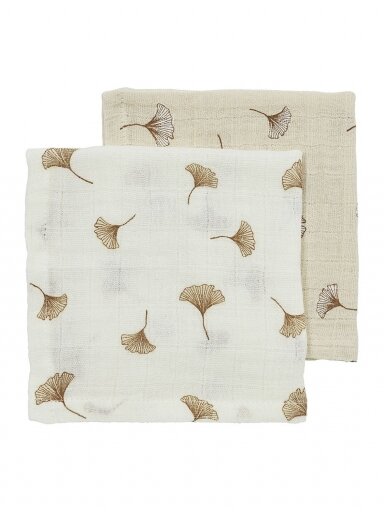 Muslin diapers set, 2 pcs. 30x30, Meyco Baby gingko offwhite/soft sand