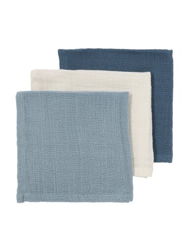 Muslin diapers set, 3 pcs. 30x30, Meyco Baby (naturel, jeans bule, indigo)