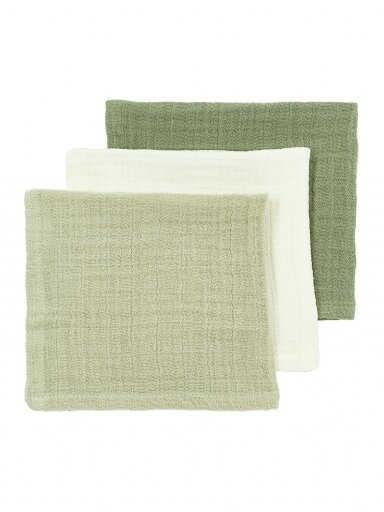 Marlinių (muslino) vystyklų komplektas, 3 vnt. 30x30, Meyco Baby (naturel/sost olive/olivegreen)