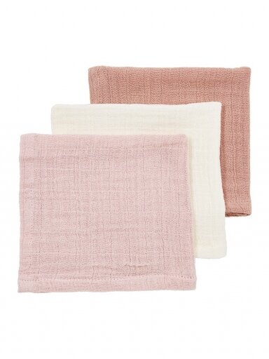 Marlinių (muslino) vystyklų komplektas, 3 vnt. 70x70, Meyco Baby ( soft rose/rose/naturel)