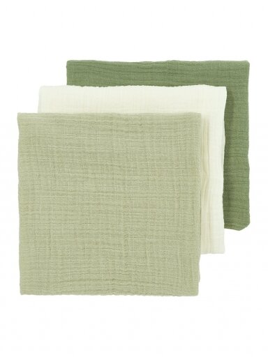 Gauze (muslin) diaper set, 3pcs., 70x70 Meyco Baby naturel ,soft olive, olive green