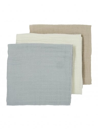 Marlinių (muslino) vystyklų komplektas, 3 vnt. 70x70, Meyco Baby (offwhite/light grey/sand)