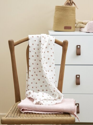 Marlinių (muslino) vystyklų komplektas, 2 vnt. 120x120, Meyco Baby (Mini Panther Soft Pink) 1