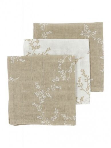 Muslin diapers set, 3 pcs. 30x30, Meyco Baby (Branches sand) Muslin diapers set, 3 pcs. 30x30, Meyco Baby (Branches sand)