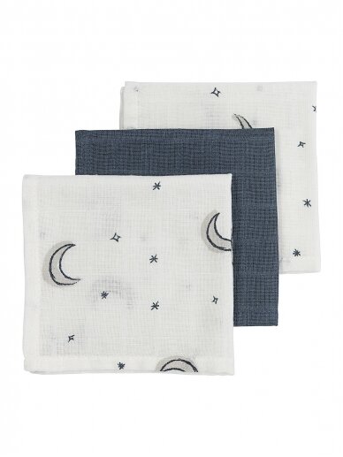 Muslin diapers set, 3 pcs. 30x30, Meyco Baby (Moon multi Indigo) Muslin diapers set, 3 pcs. 30x30, Meyco Baby (Moon multi Indigo)