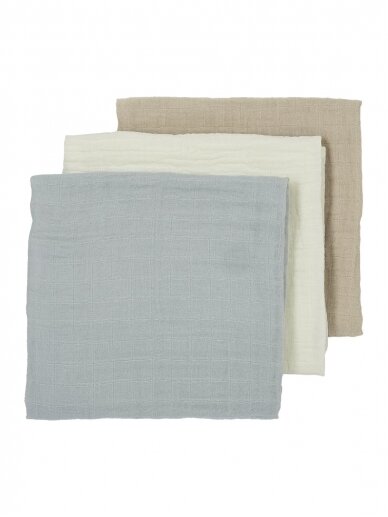 Gauze (muslin) diaper set, 3pcs., 70x70, Meyco Baby offwhite/light grey/sand