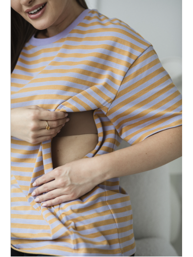 Maternity & Nursing T-Shirt Mamahood (Honey-Lilac Stripes) 2 Maternity & Nursing T-Shirt Mamahood (Honey-Lilac Stripes) 2