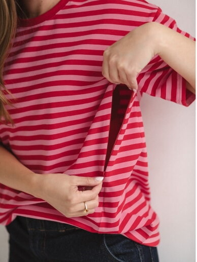 Maternity & Nursing T-Shirt Mamahood (Red-Pink Stripes) 2 Maternity & Nursing T-Shirt Mamahood (Red-Pink Stripes) 2
