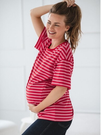 Maternity & Nursing T-Shirt Mamahood (Red-Pink Stripes) 1 Maternity & Nursing T-Shirt Mamahood (Red-Pink Stripes) 1