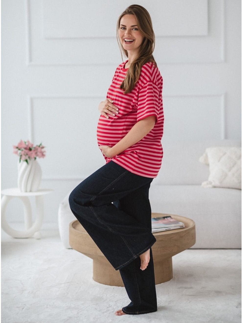 Maternity & Nursing T-Shirt Mamahood (Red-Pink Stripes) Maternity & Nursing T-Shirt Mamahood (Red-Pink Stripes)