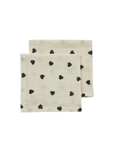 Meyco muslino vystyklai Sweet Heart, Soft Sand/Black, 120x120 cm, 2 vnt. Meyco muslino vystyklai Sweet Heart, Soft Sand/Black, 120x120 cm, 2 vnt.
