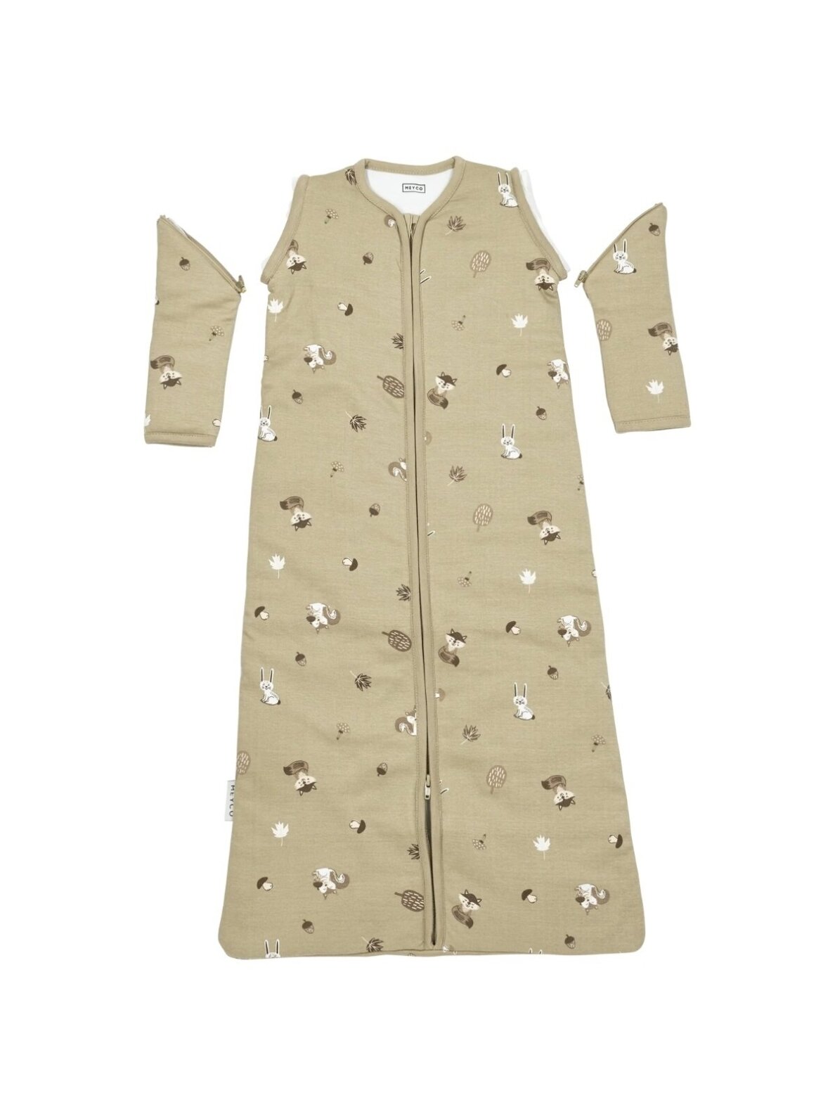 Sleeping bag with detachable sleeves 110 cm, TOG 2.5, Meyco (Forest Animals Sand) 1