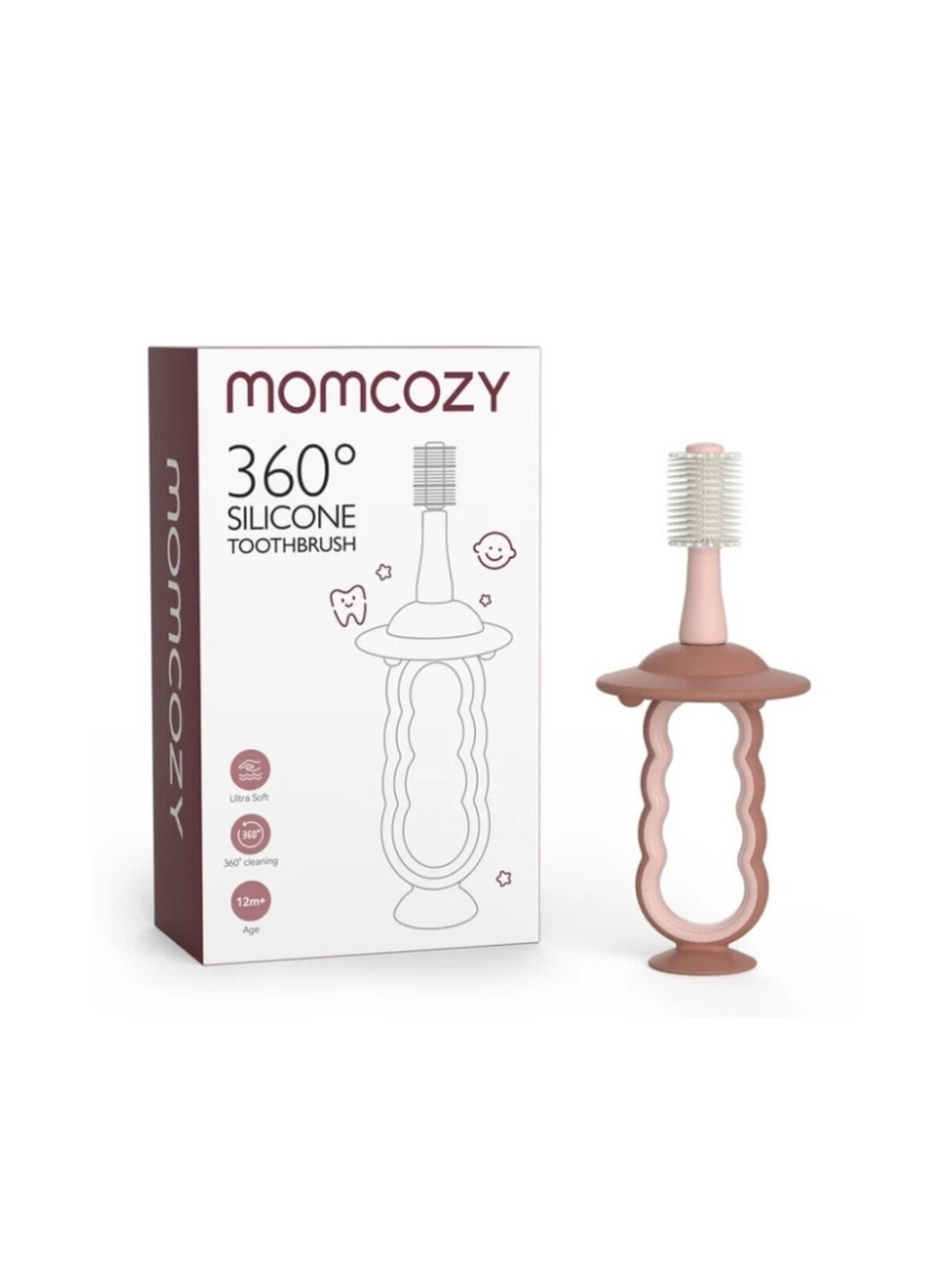 Momcozy 360° silicone baby toothbrush, pink