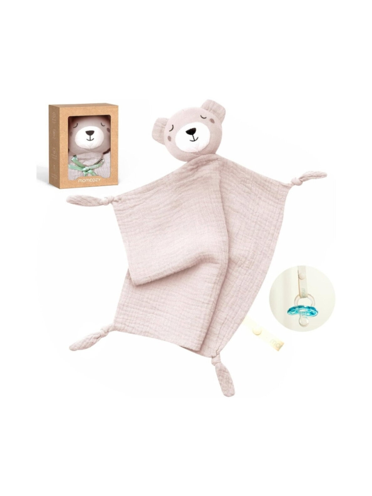 Momcozy medvilninis meškiukas migdukas kūdikiui, rožinis