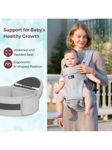 Momcozy nešioklė MOVE2FIT 2IN1 su klubų sėdyne, su tinkleliu (Pilka) 3