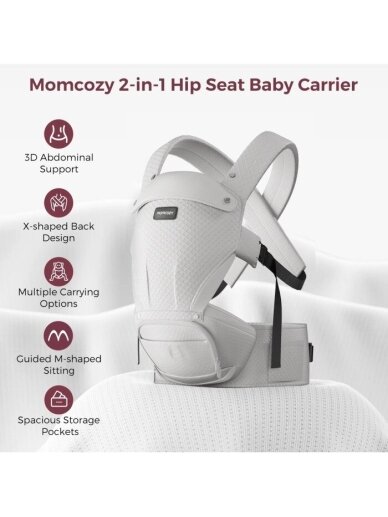 Momcozy nešioklė MOVE2FIT 2IN1 su klubų sėdyne, su tinkleliu (Pilka) 5