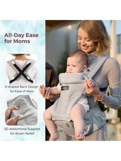Momcozy nešioklė MOVE2FIT 2IN1 su klubų sėdyne, su tinkleliu (Pilka) 2