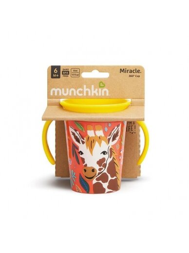 MUNCHKIN mokomasis puodelis su rankenomis, žirafa, Miracle 360 Wildlove, 6mėn+, 177 ml, 05183301 2