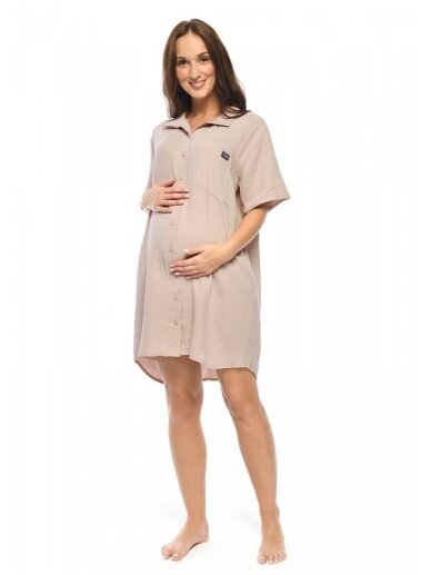Muslin maternity and breastfeeding nightdress Hazel, Mija (Caffe Latte) 3